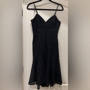Bardot black lace spaghetti strap trumpet shape dress 4